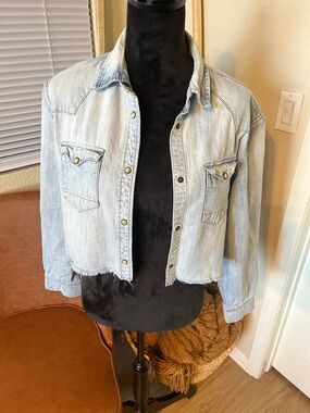 AllSaints Light Blue Cropped Denim Jacket